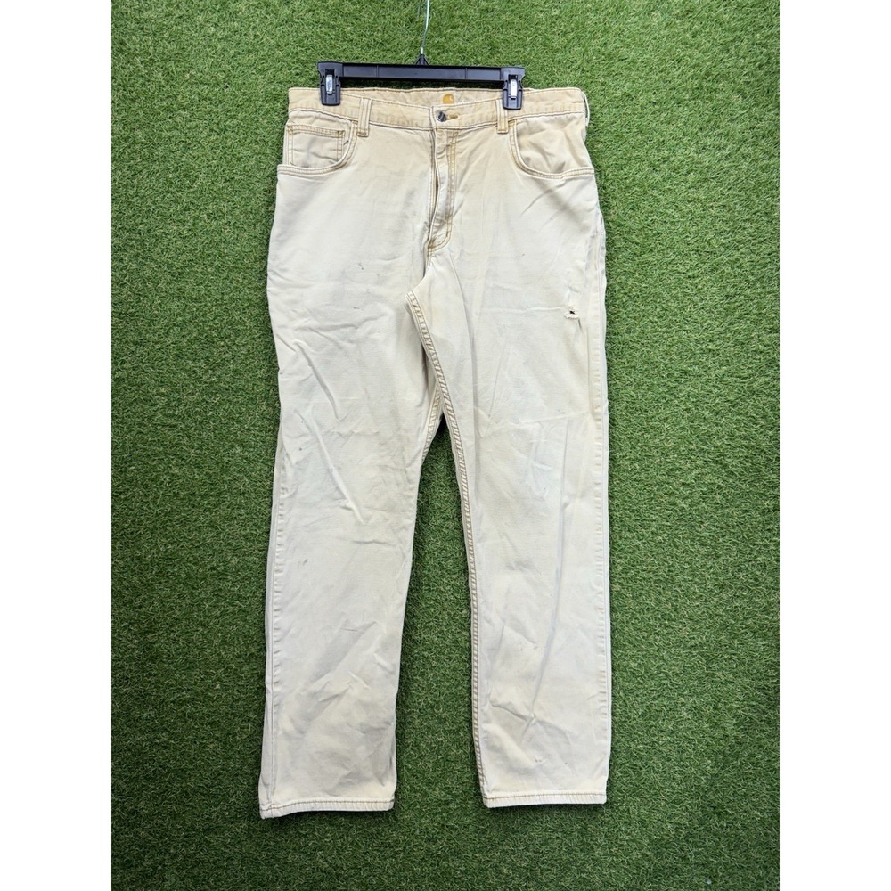 Carhartt Carpenter Pants Mens 36x34 Beige Utility Workwear Hunting Canvas